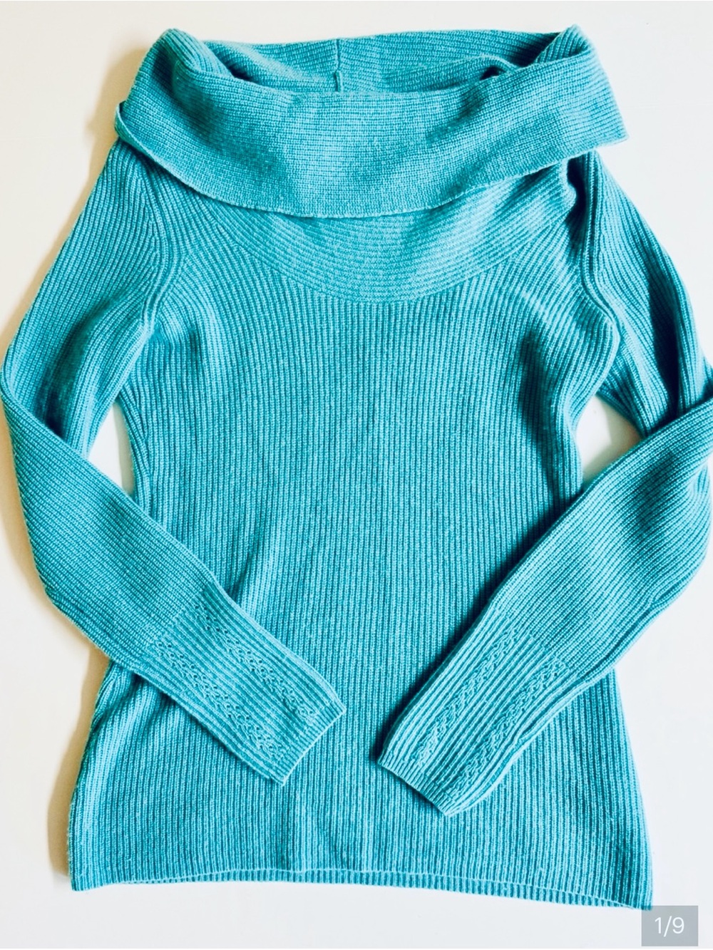 Anthropologie Knitted & Knotted 100% Cashmere Blue/Teal Cowl Neck Sweater.XS